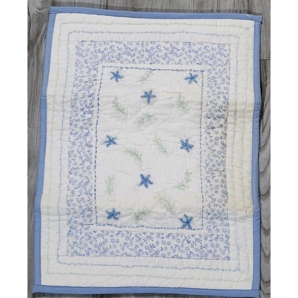 New Pottery Barn Kids floral Quilted Crib Small Petite Pillow Sham Blue Green
